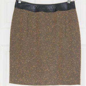Anne Klein Petites Stylish Camel Boucle Black Leather Trim Skirt Size 10